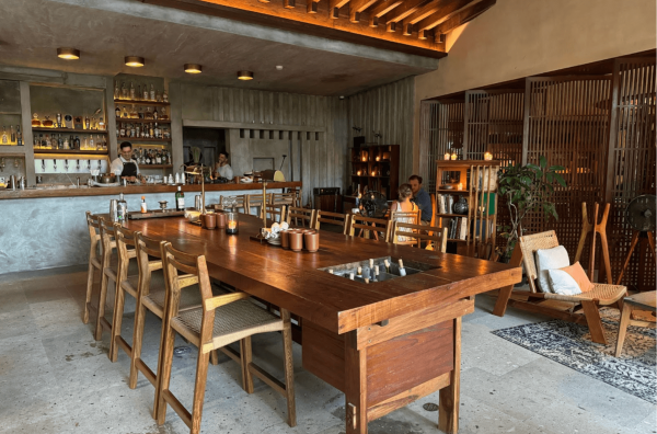 contemporary dining room with bar at zapote